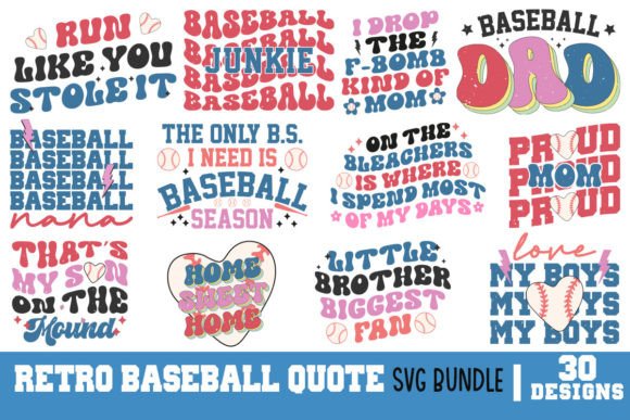 Retro Baseball Quote SVG Bundle for Graphics and Crafts