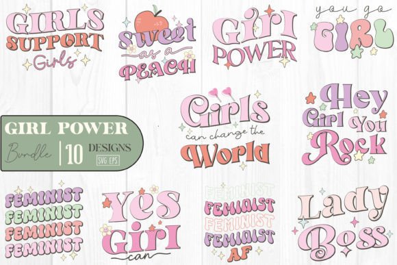 Retro Girl Power Quote SVG Bundle for Crafts and Graphics