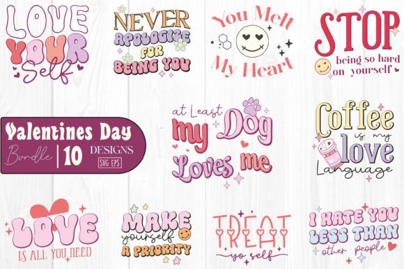 Retro Valentine’s Day Quote SVG Bundle for Crafts and Graphics